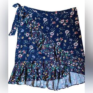Liz Claiborne Navy Blue and Floral Faux Wrap Skirt Size 18